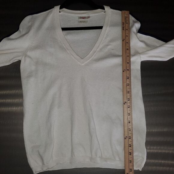 Faherty Sconset Organic Cotton Cashmere V Neck Old Money Sweater Ivory Stripe S - Picture 5 of 12